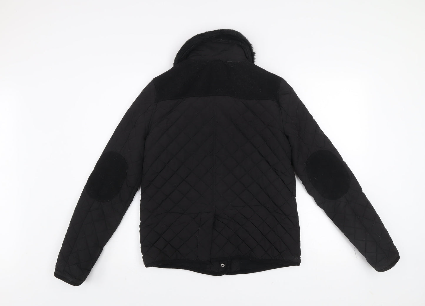 Topshop Women’s Black Quilted Fur Collar Lined Jacket UK 10