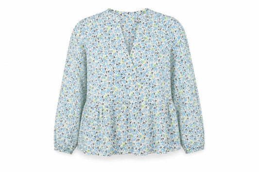 Marks and Spencer Per Una Women's Blue Floral Long Sleeve Cotton Tunic Blouse Size 18