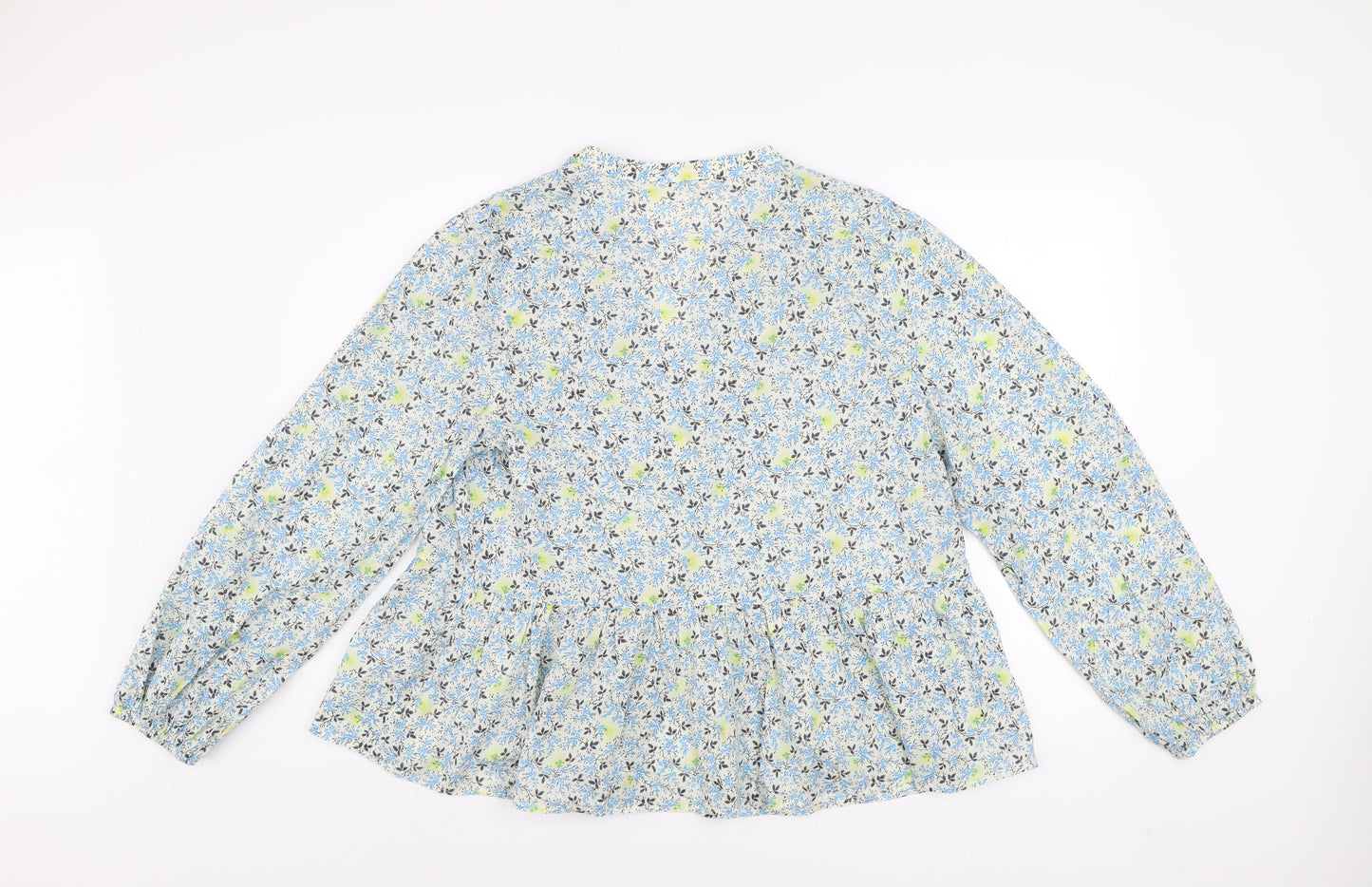 Marks and Spencer Per Una Women's Blue Floral Long Sleeve Cotton Tunic Blouse Size 18