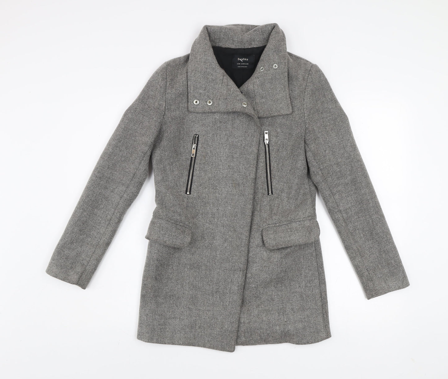 Bershka Women’s Grey Wool Blend Biker Coat XS
