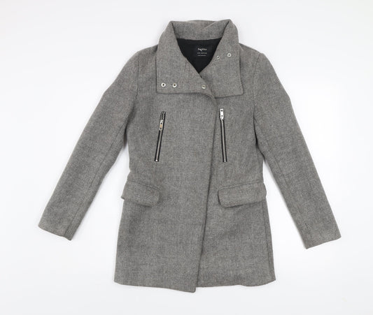 Bershka Women’s Grey Wool Blend Biker Coat XS