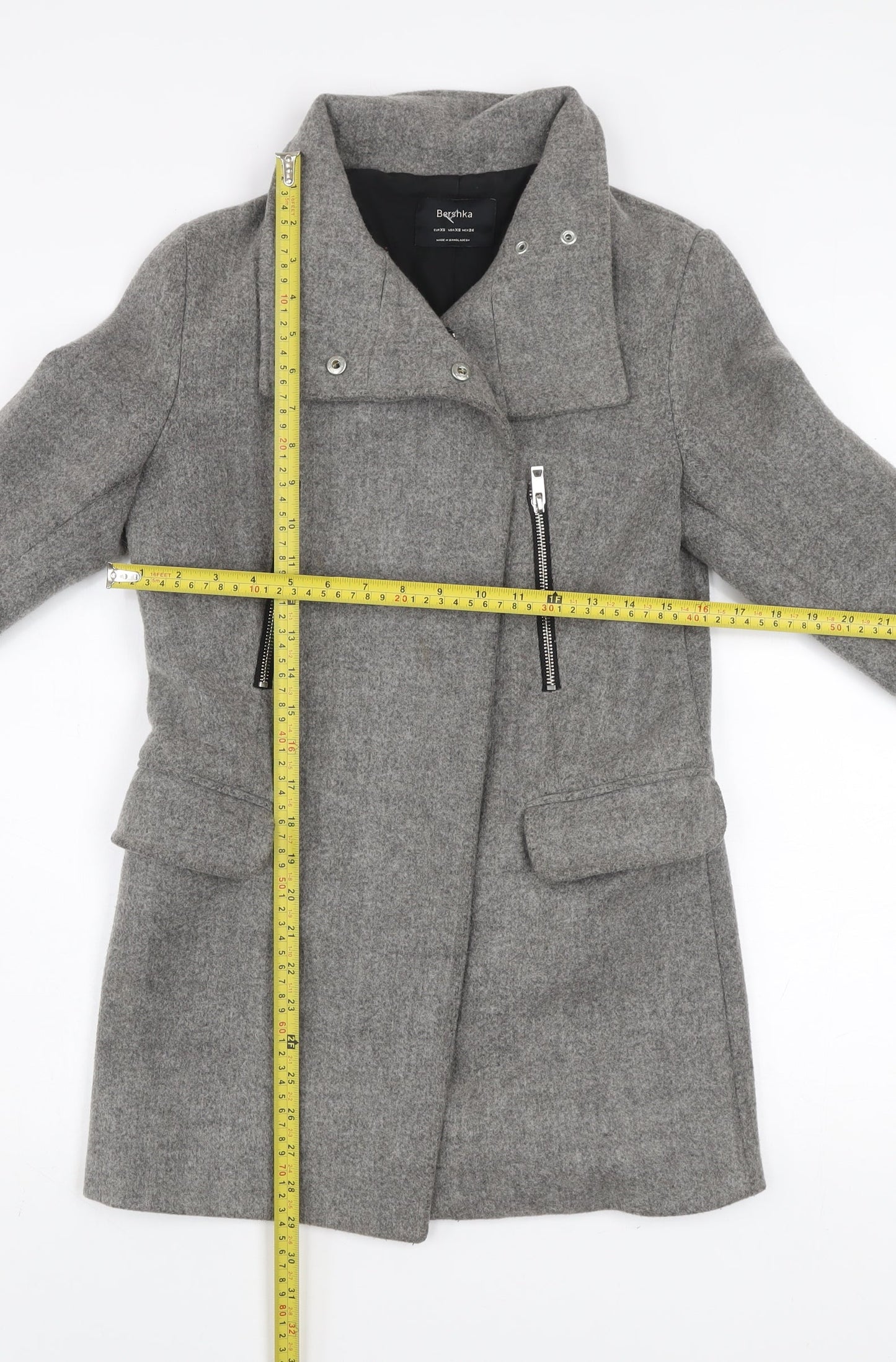 Bershka Women’s Grey Wool Blend Biker Coat XS