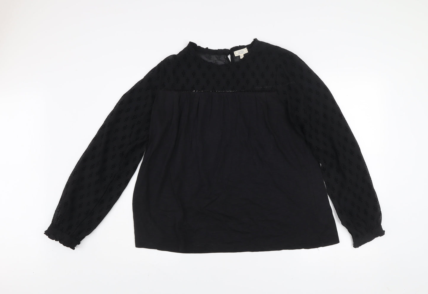 Fat Face Women's Black Cotton Blend Long Sleeve Tunic Blouse UK 10