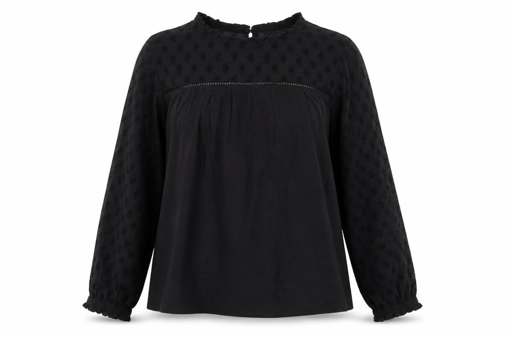 FatFace Women's Black Cotton Blend Long Sleeve Tunic Blouse UK 10