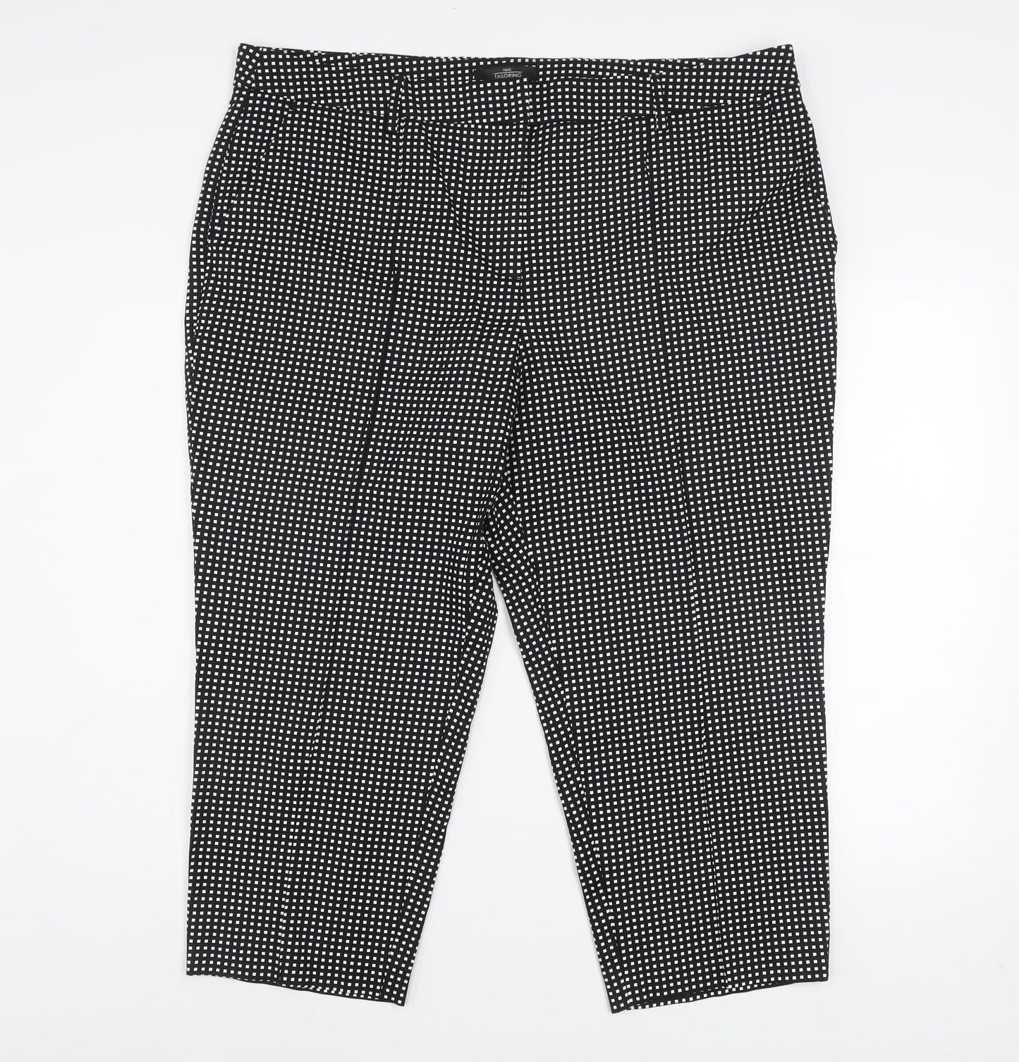 Next Women Black Geometric Tailored Trousers Size 20R Cotton Blend