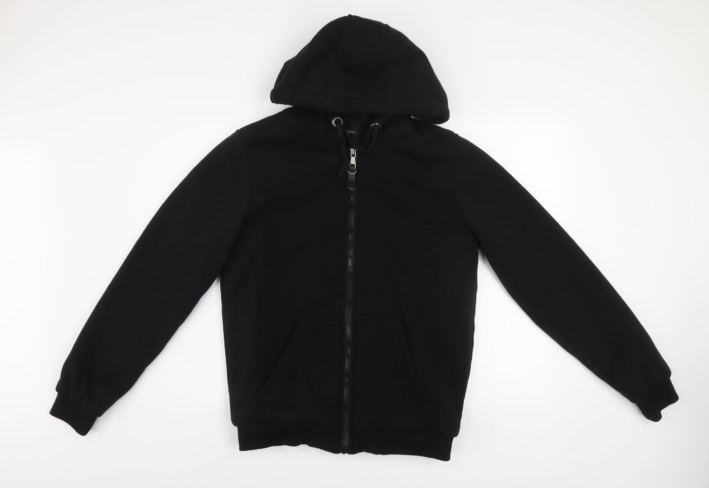 Brave Soul Men's Black L Fleece Lined Hooded Zip Active Jacket