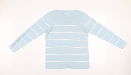 Damart Women Blue Striped Boat Neck Long Sleeve Pullover Jumper Size 10