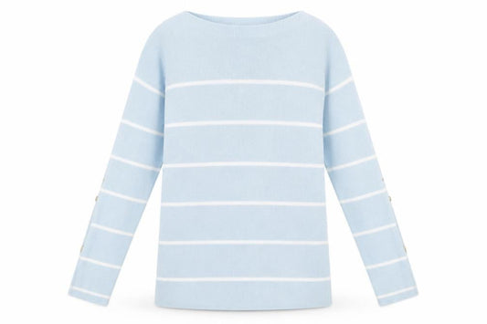 Damart Women Blue Striped Boat Neck Long Sleeve Pullover Jumper Size 10