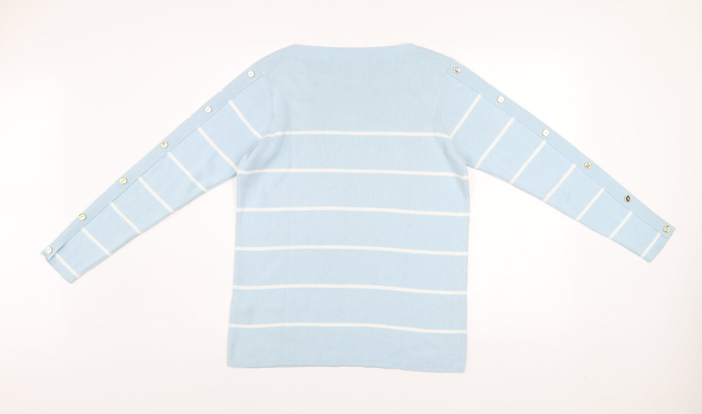Damart Women Blue Striped Boat Neck Long Sleeve Pullover Jumper Size 10