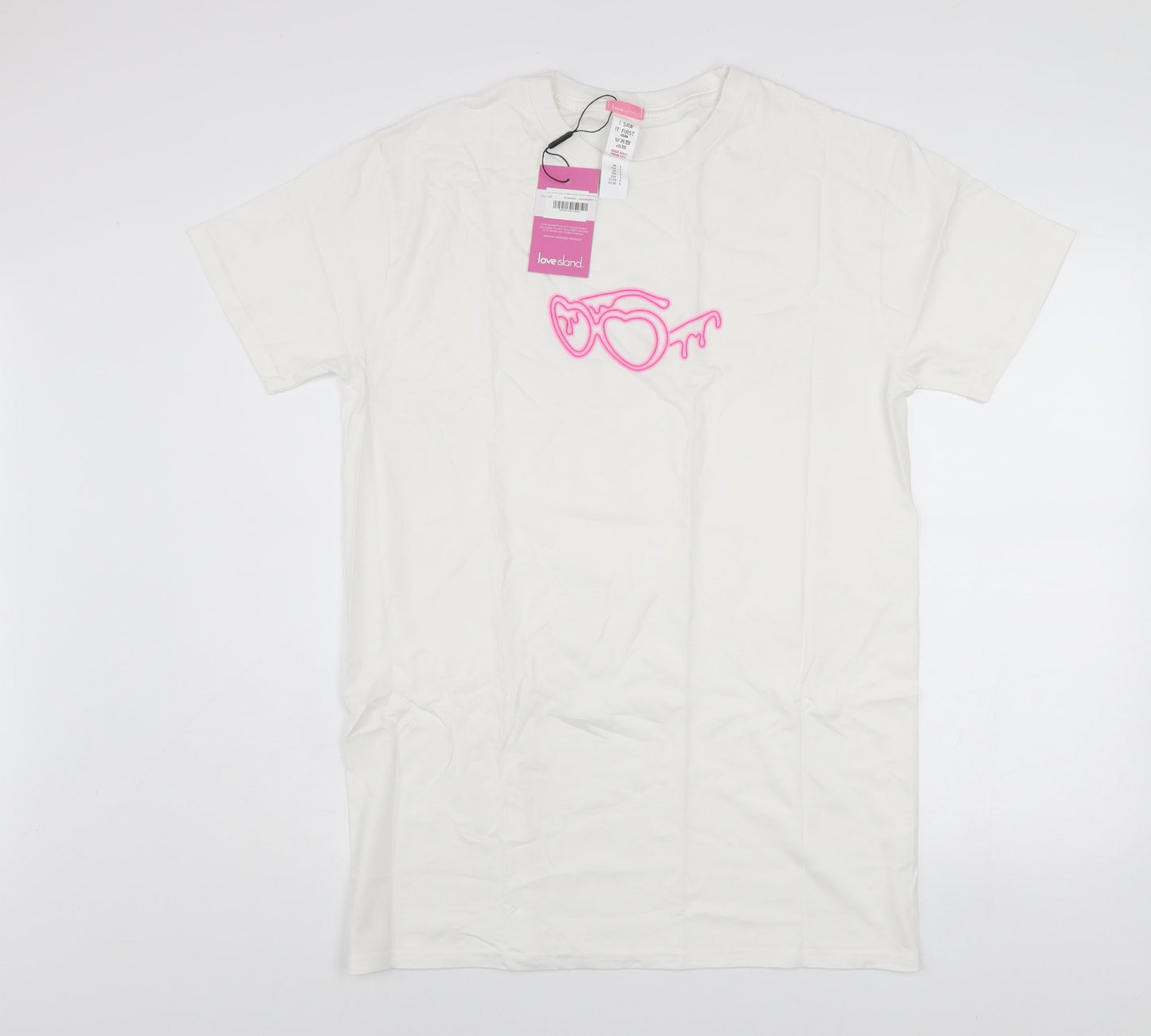 Love Island Women White Cotton Graphic T-Shirt Size S