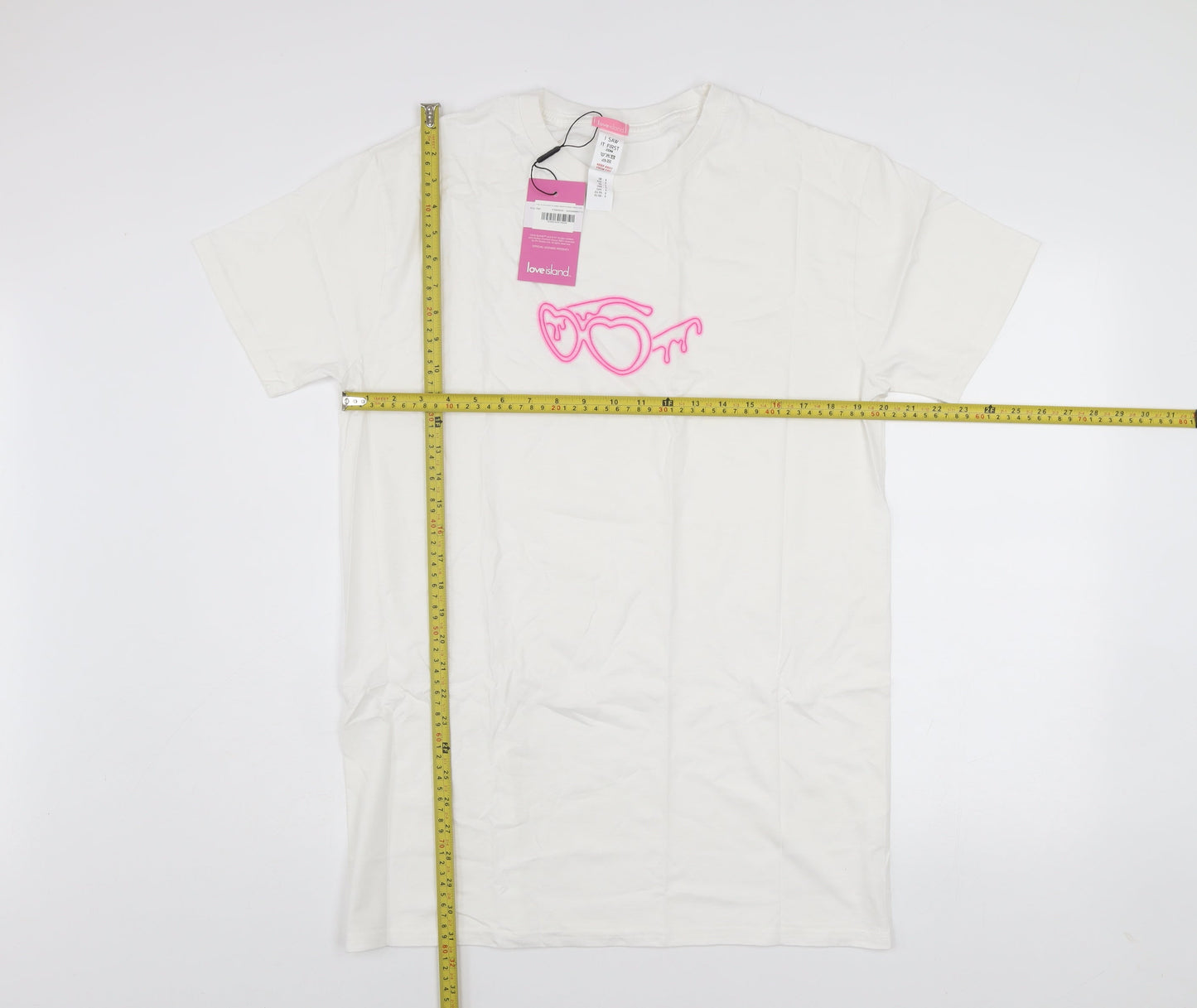 Love Island Women White Cotton Graphic T-Shirt Size S