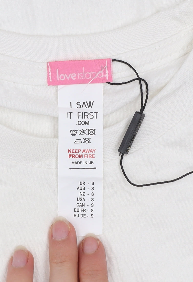 I Saw It First Women's White Cotton Love Island T-Shirt Size S