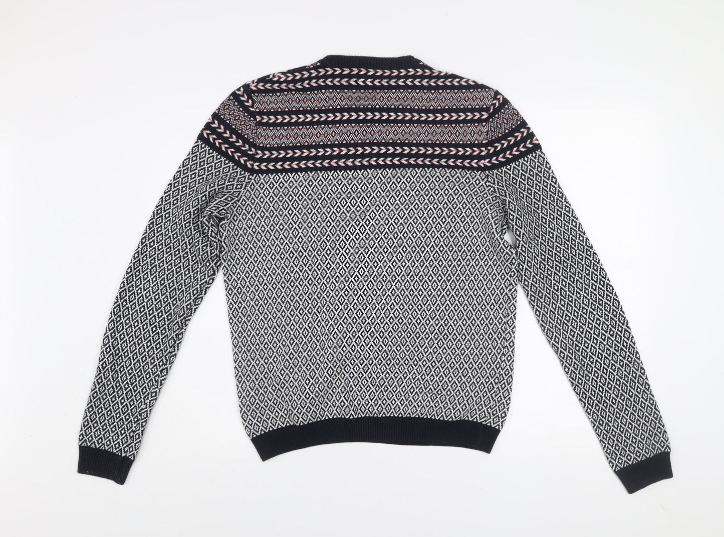ASOS Men’s Black Fair Isle Crew Neck Cotton Jumper Size M