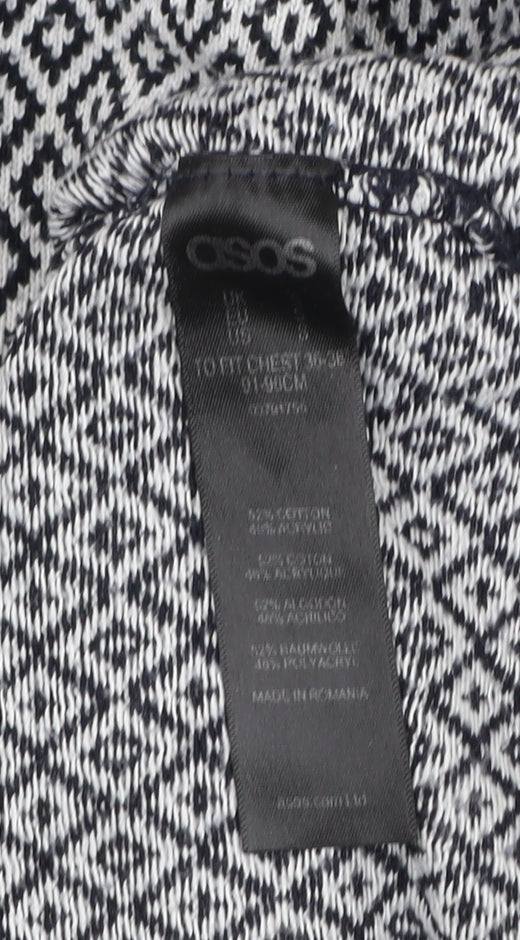 ASOS Men’s Black Fair Isle Crew Neck Cotton Jumper Size M