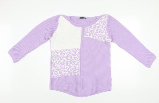Bonmarché Women Purple Animal Print Acrylic Jumper Size 12