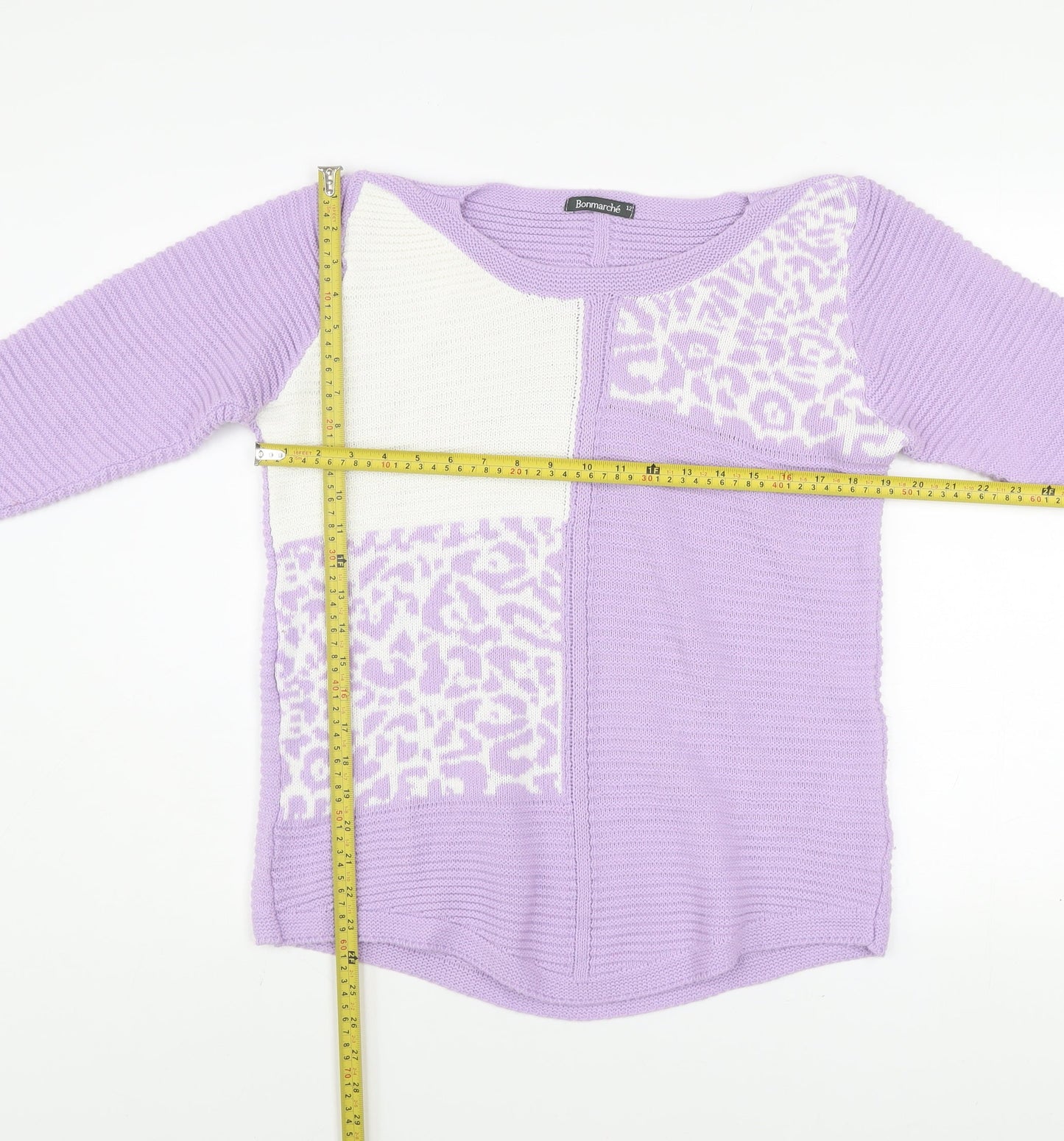 Bonmarché Women Purple Animal Print Acrylic Jumper Size 12