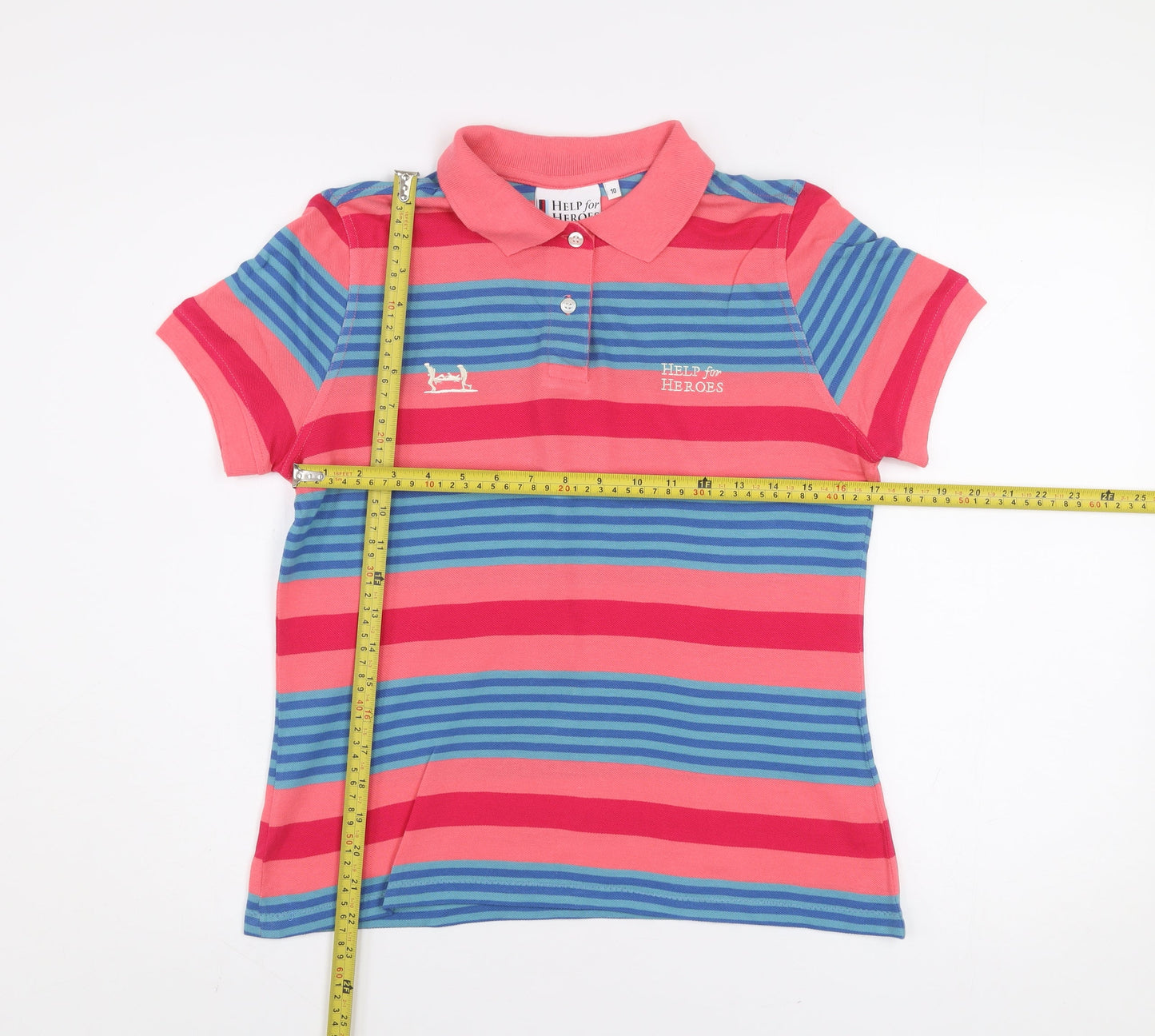 Help for Heroes Women's Multicoloured Striped Polo Shirt Size 10