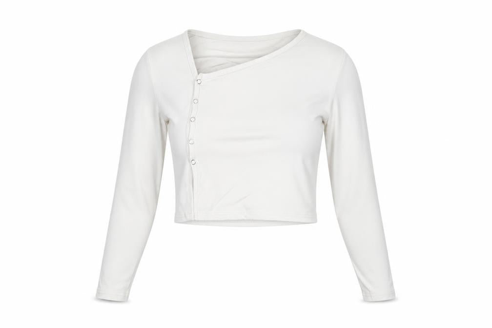 Daisy Street Women’s White Cropped Long Sleeve Button Slim Fit Top UK 12