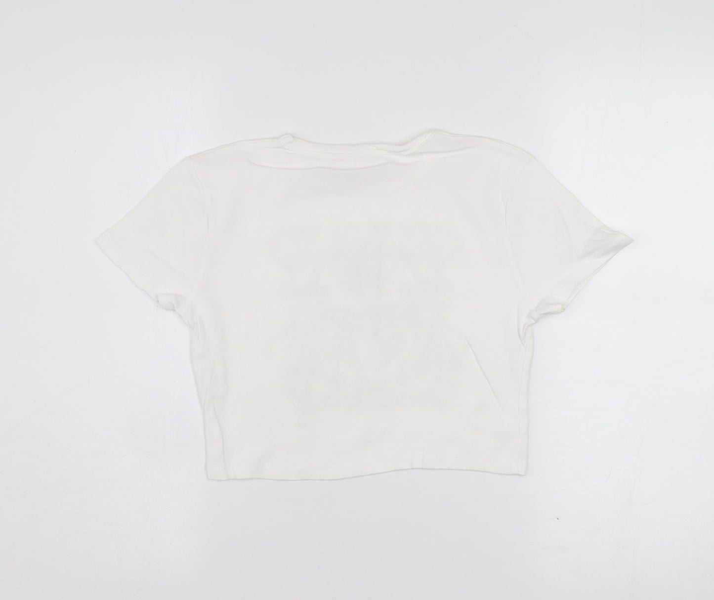 Pull & Bear Women's White Cropped Graphic T-Shirt Size S