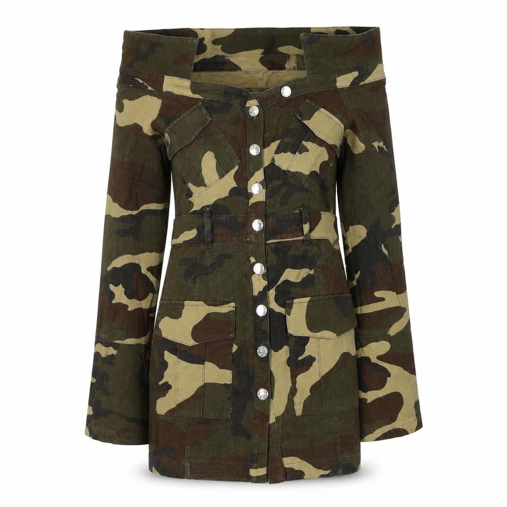 Mistress Rocks Women's Green Camo Off Shoulder Bodycon Mini Dress Size S