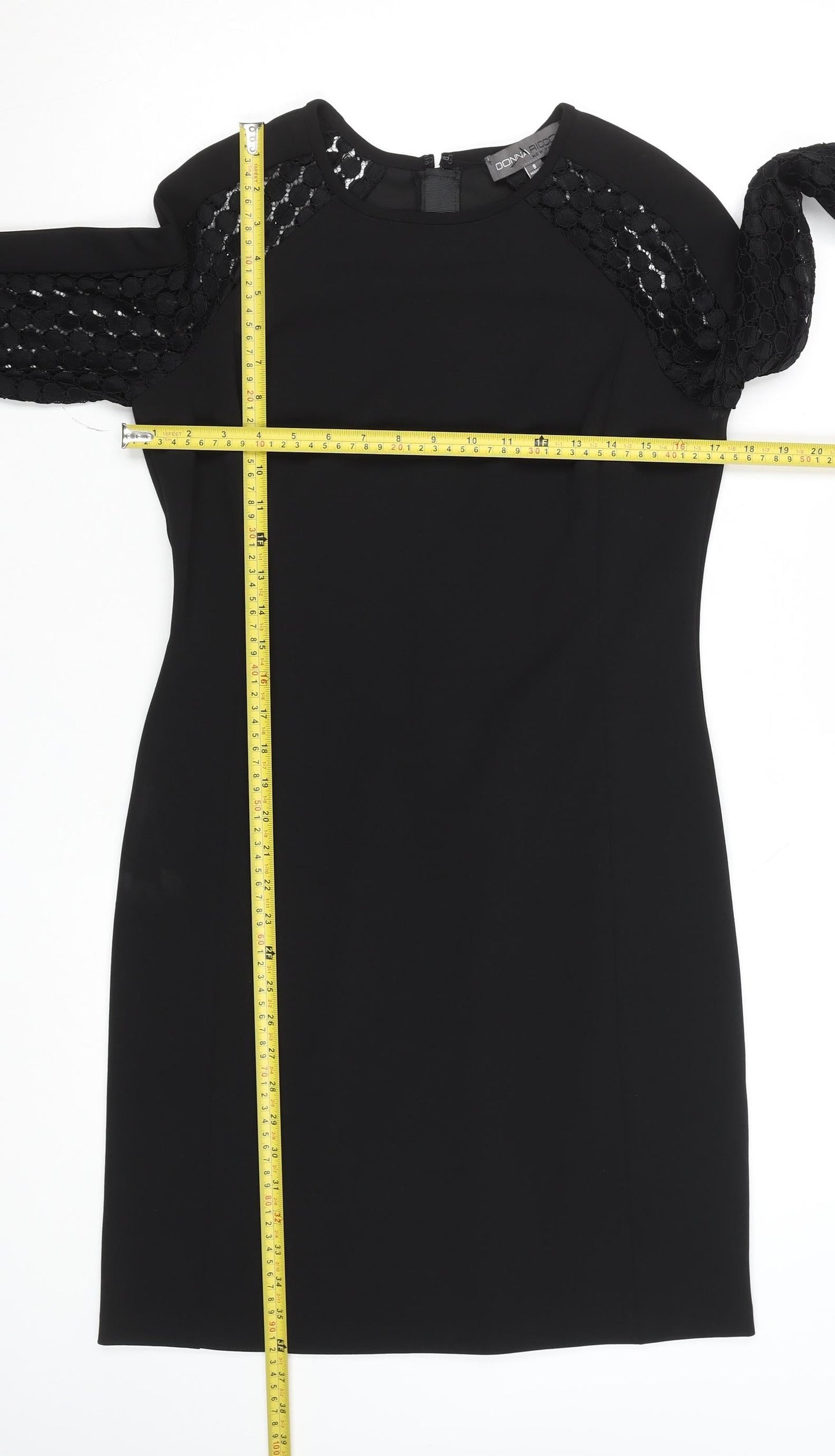 Donna Ricco Women's Black Lace Sleeve Sheath Dress Size 8