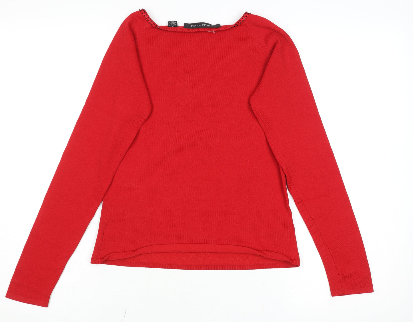 Michelle Nicole Women's Red Beaded V-Neck Long Sleeve Jumper Size M