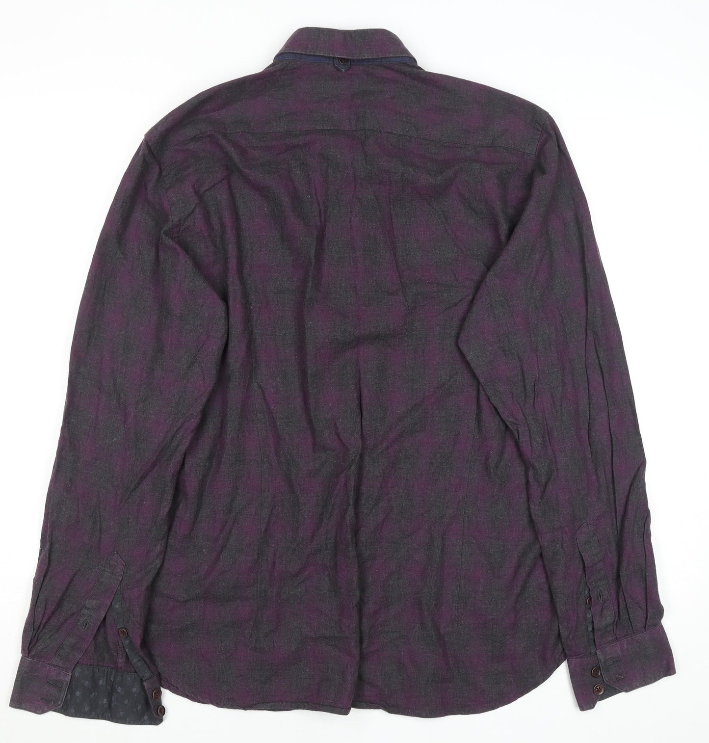 Ted Baker London Men's Purple Check Long Sleeve Cotton Button-Up Shirt Size L