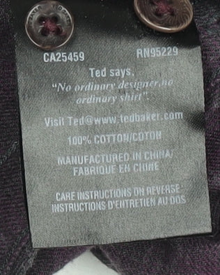 Ted Baker London Men's Purple Check Long Sleeve Cotton Button-Up Shirt Size L