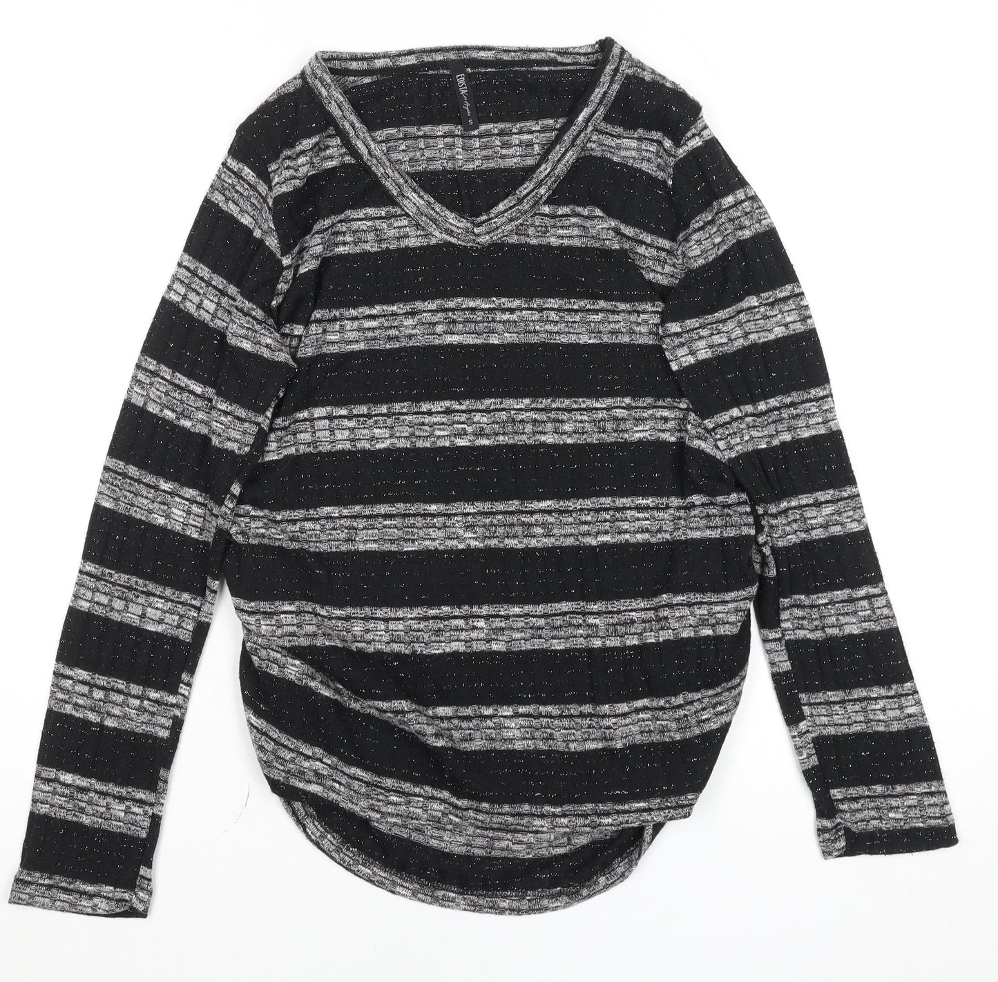 Edista Los Angeles Women’s Black Striped V-Neck Knit Jumper Size S