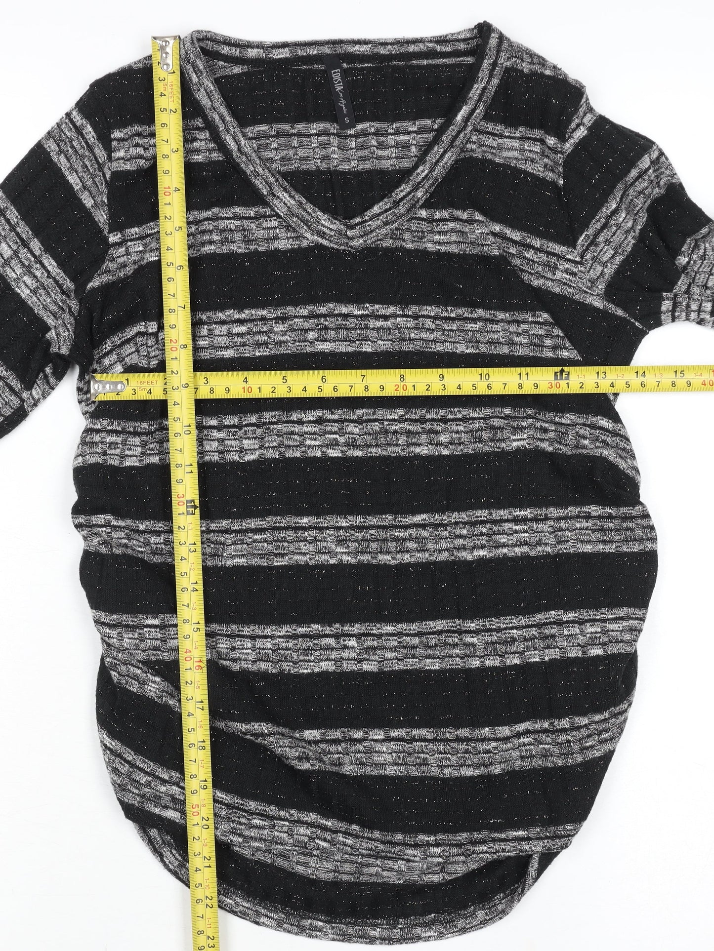 Edista Los Angeles Women’s Black Striped V-Neck Knit Jumper Size S
