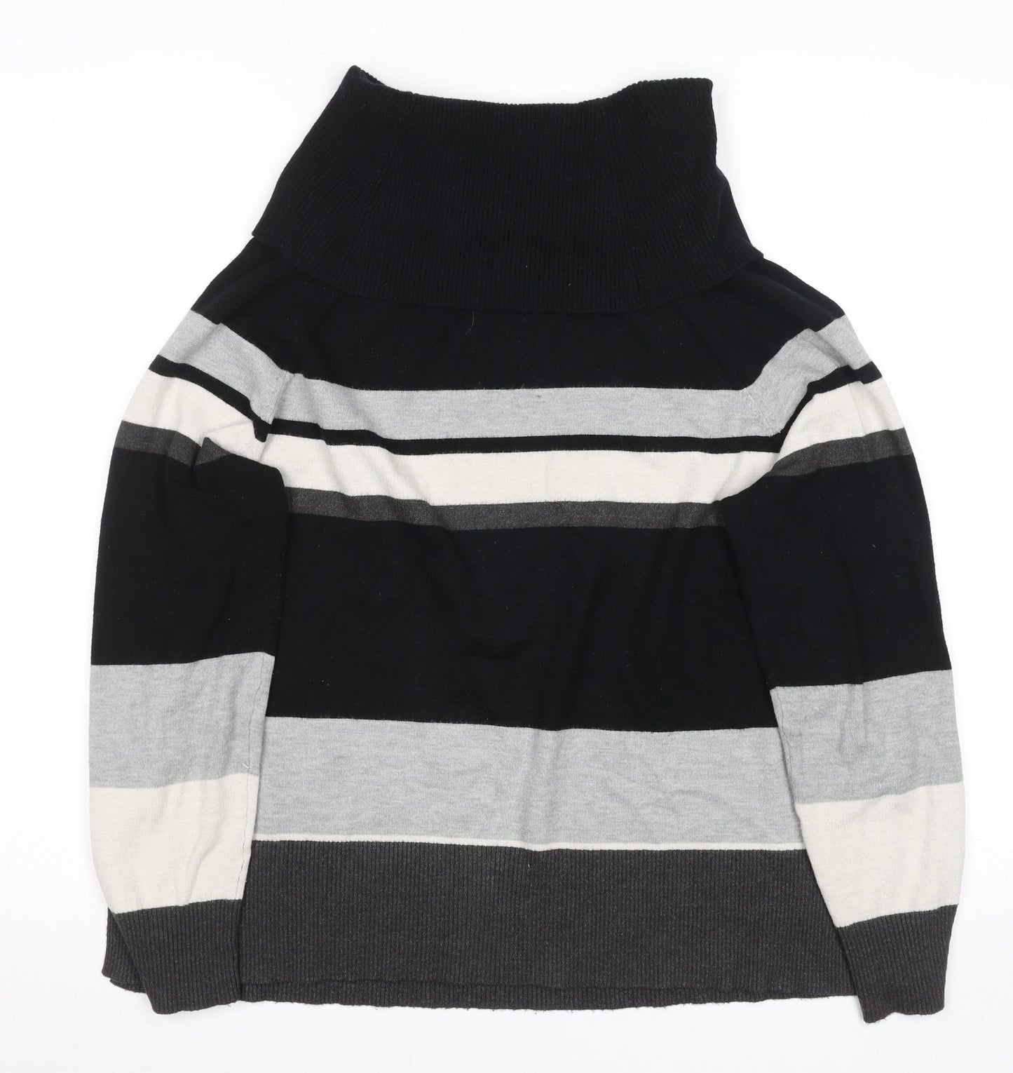 Jayley France Womens Black Grey Stripe Roll Neck Knit Jumper M