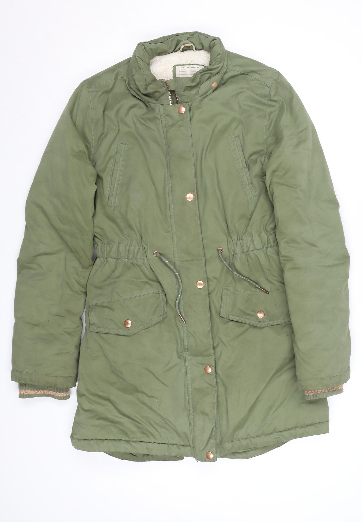 John Lewis Girls Green Hooded Parka Coat Age 14 Years Lined Mid-Length