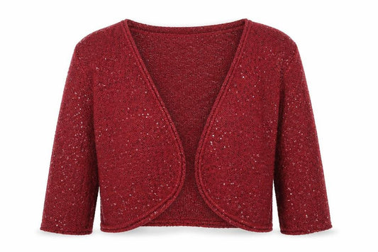 Kaliko Womens Red Sequin Open Knit 3/4 Sleeve Cardigan Size 18