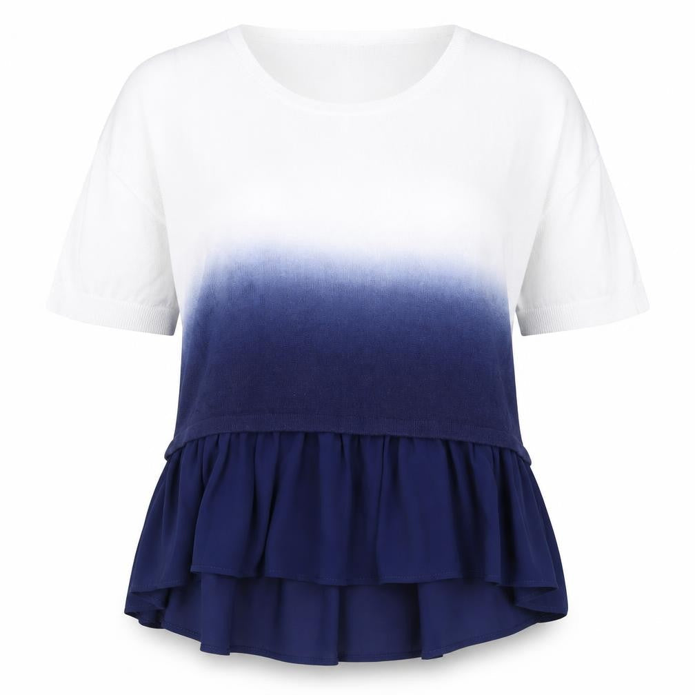 French Connection Women's Blue Ombre Ruffle Tunic Blouse XS
