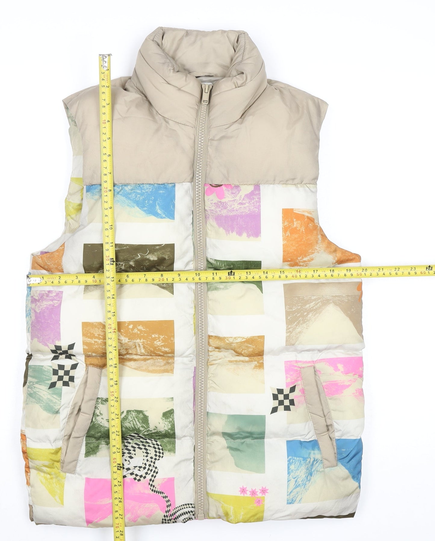 ASOS DESIGN Men's Multicoloured Puffer Waistcoat 2XS Stand-Up Collar