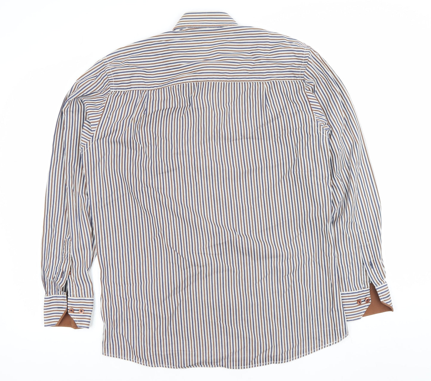 Benetti Men's Brown Striped Button-Down Long Sleeve Cotton Formal Shirt M