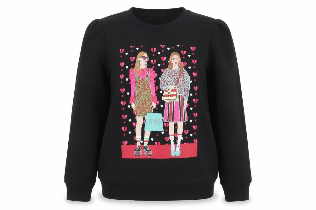 SAYIDOA Womens Black X-Large Pullover Sweatshirt Graphic Print Cotton Blend