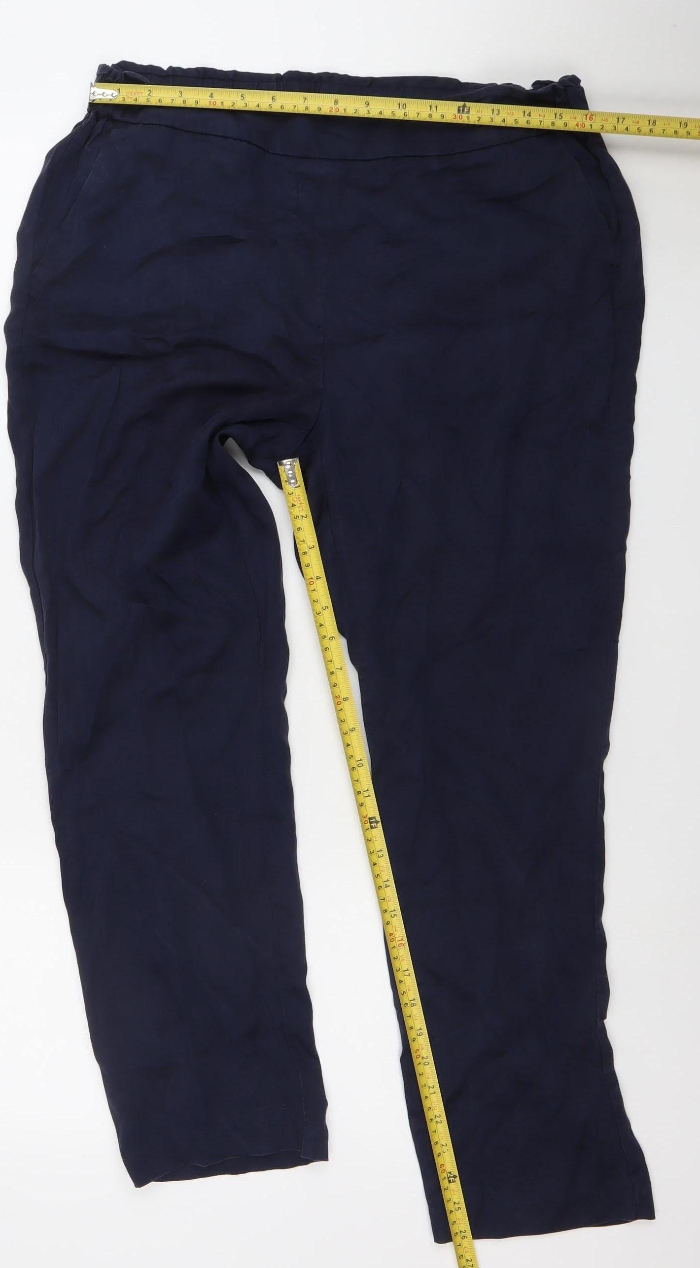 Punt Roma Women's Blue Elastic Waist Crepe Trousers Size M