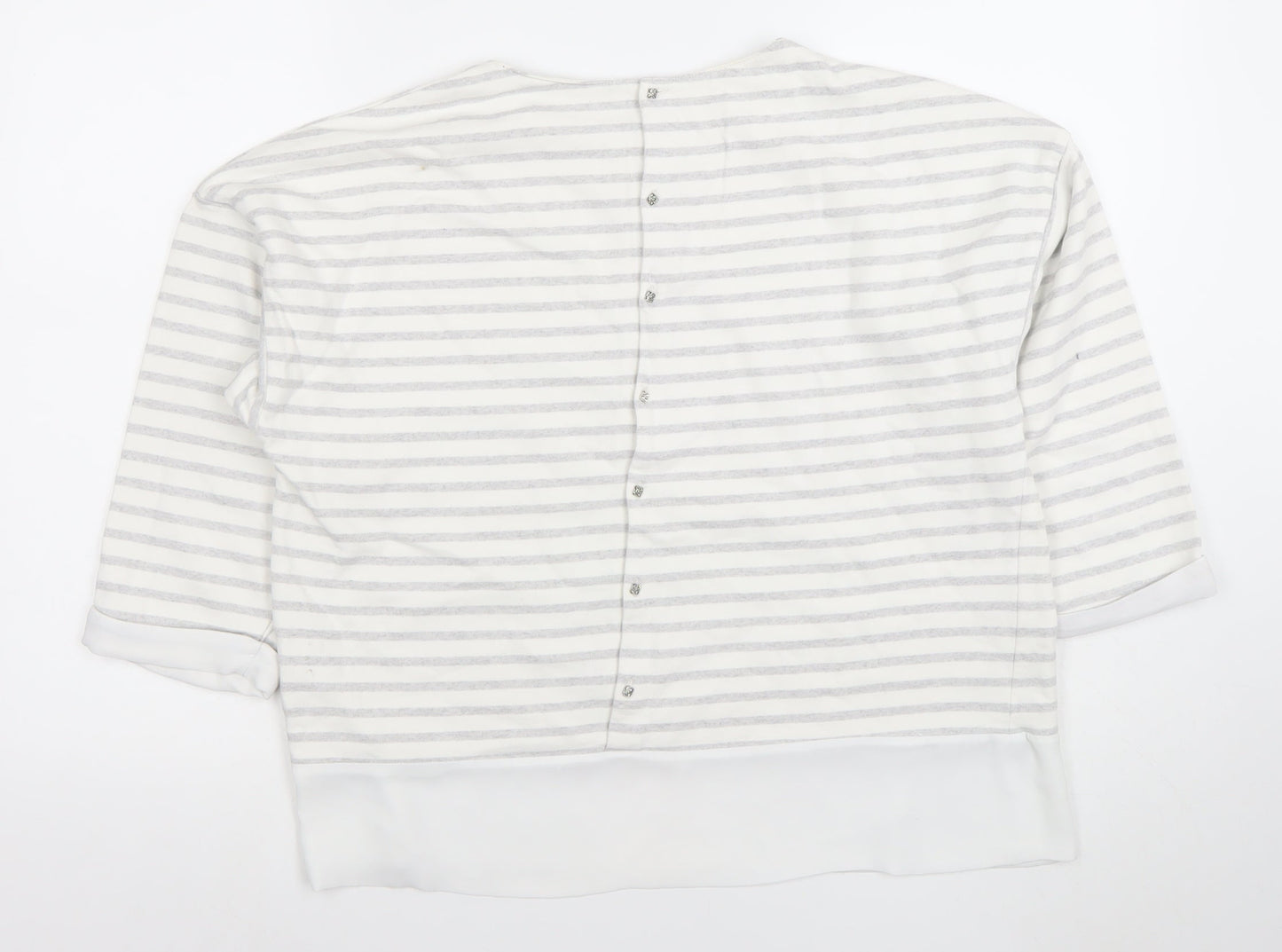 Zara Basic Women White Grey Striped 3/4 Sleeve Button-Back Blouse Size L