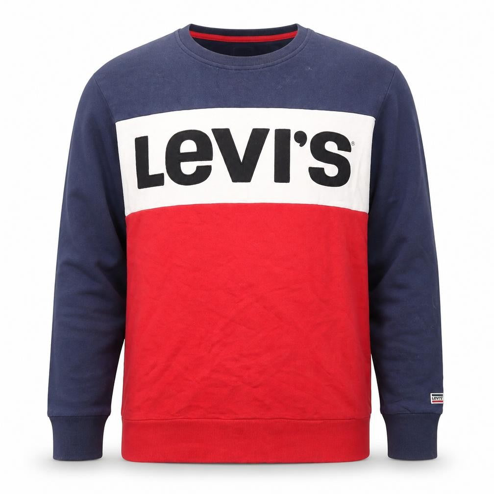 Levi's Mens Blue Red Logo Crew Neck Cotton Sweatshirt L Regular Fit
