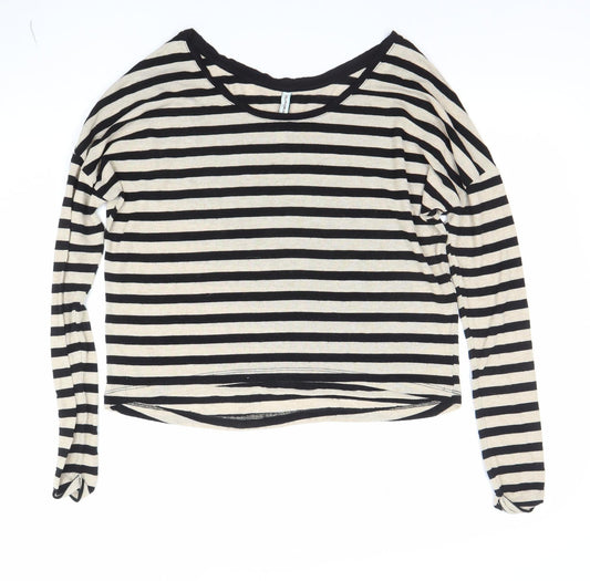 Stradivarius Women’s Black Striped Long Sleeve Boat Neck Top Size S