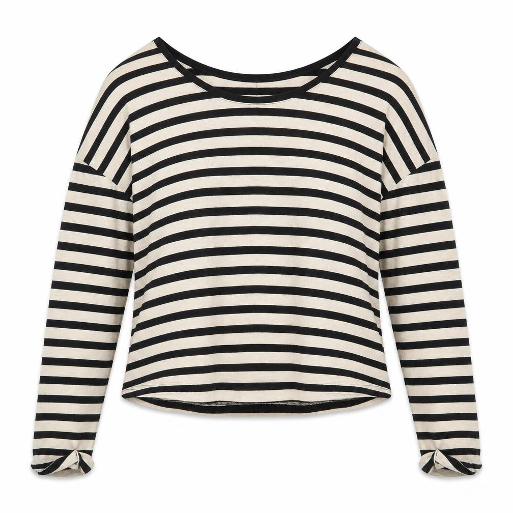 Stradivarius Women’s Black Striped Long Sleeve Boat Neck Top Size S