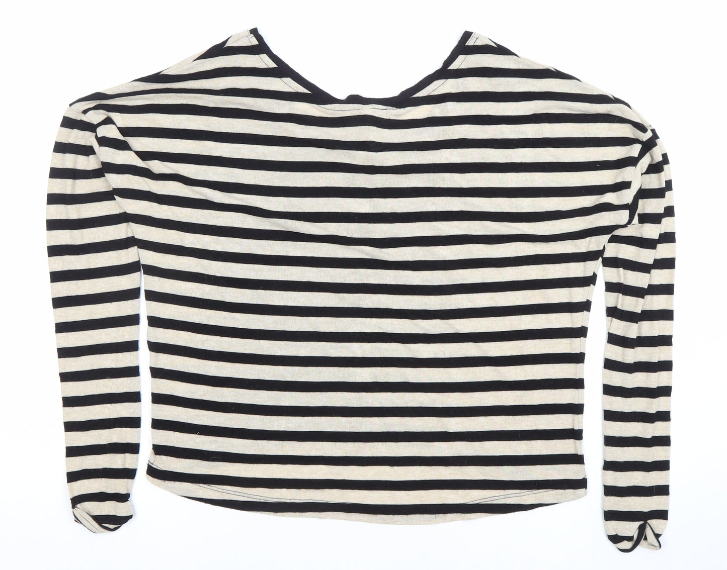 Stradivarius Women’s Black Striped Long Sleeve Boat Neck Top Size S