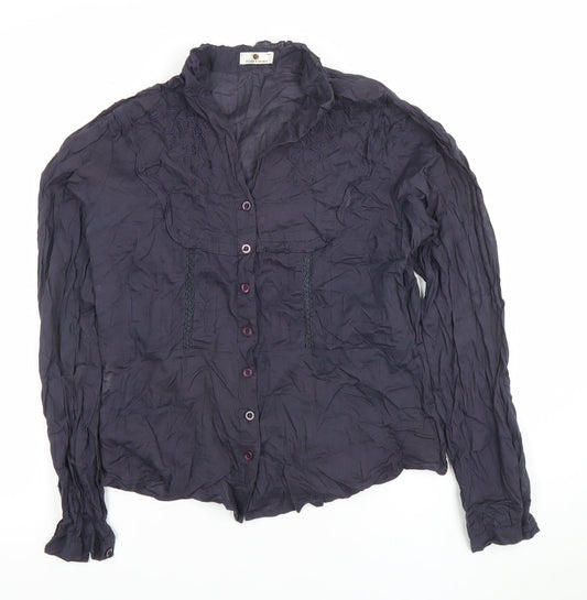 Punt Roma Women Blue Cotton Long Sleeve Button Blouse Size 14