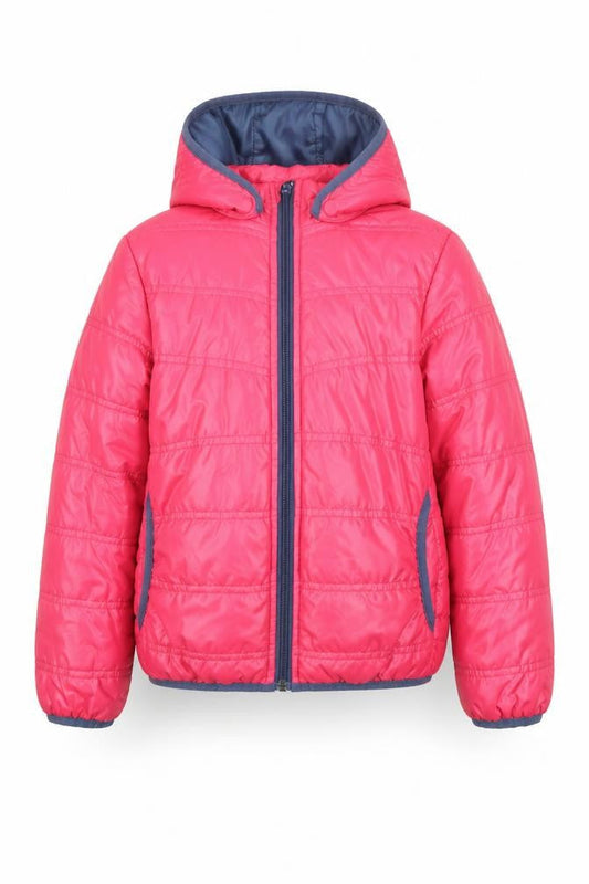 Front view of NAME IT girls’ pink hooded puffer jacket 7 years lightweight winter coat