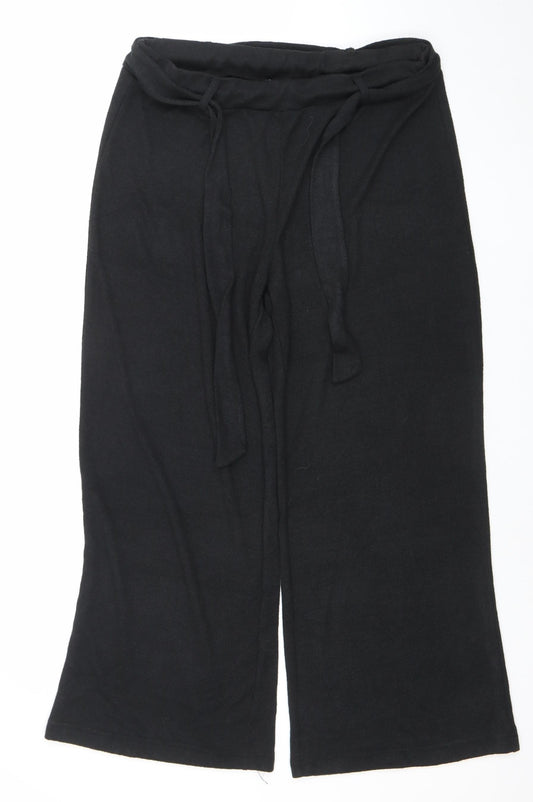Cortefiel Womens Black Wide-Leg Cotton Linen Trousers Size 12