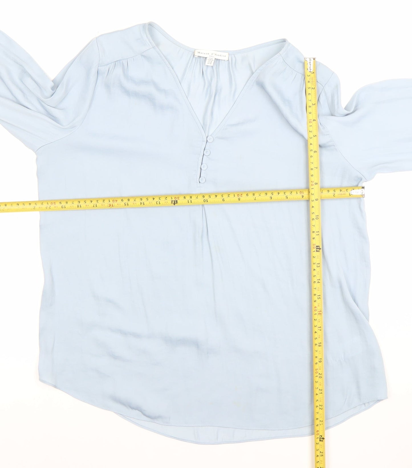 Maison d'Amélie Women’s Blue Long Sleeve V-Neck Blouse UK M