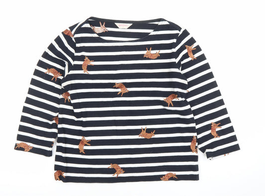 Gorman Women Black White Striped Cat Embroidered Long Sleeve Top Size 6