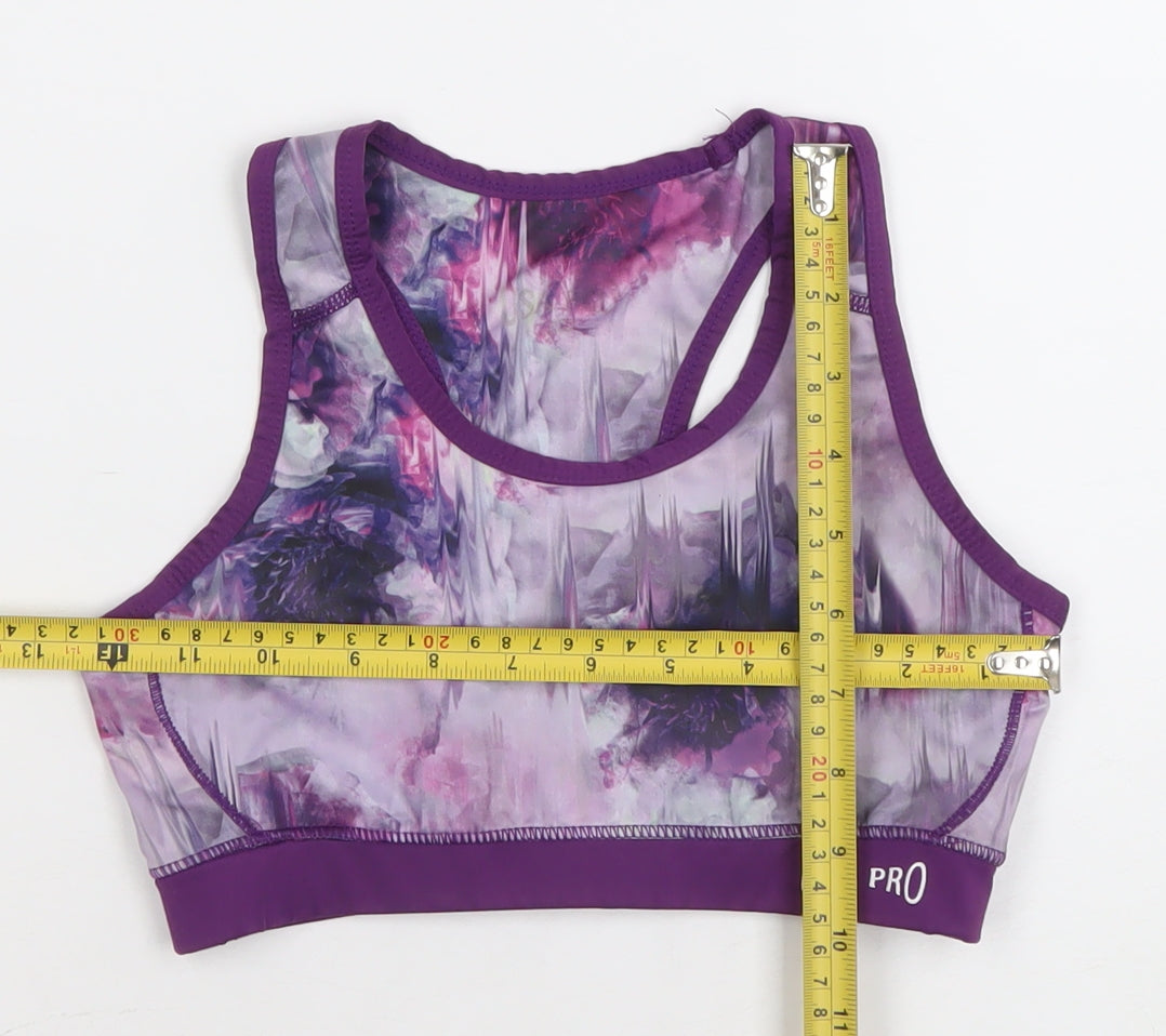 USA Pro Women's Purple Abstract Racerback Sports Bra Size 13-14 Medium Support