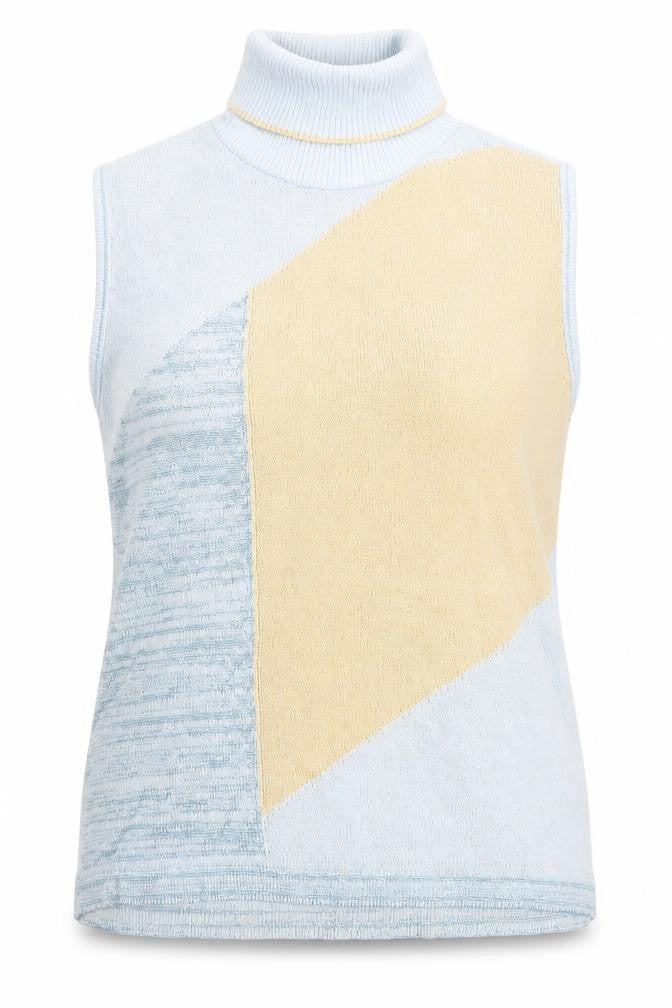 Carrig Donn Women's Blue Beige Knit Sleeveless Roll Neck Tank Top M